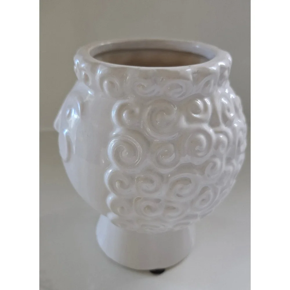 White Ceramic Face Planter Whimsical Embossed Head Vase Glossy 14946-04